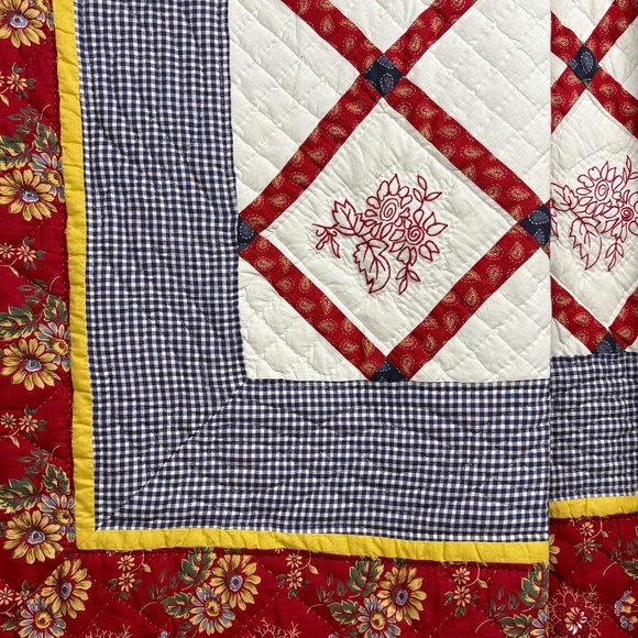 Quilt Lightweight Full/Queen Cotton 87 X 84 Floral Square Granny Cottage Country - Picture 7 of 13